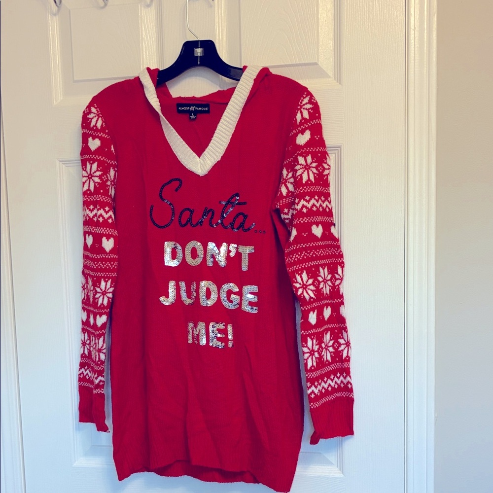 Almost famous Red and White Santa Sweater hooded
Long size L